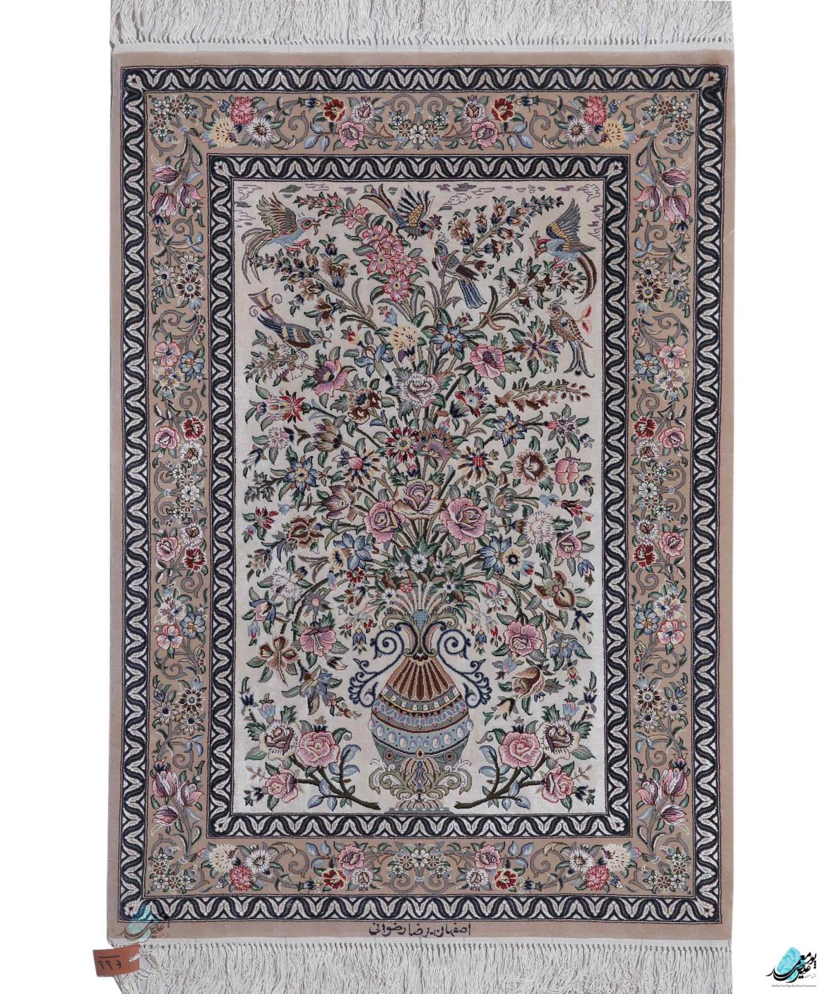 فرش 80*1.20 گلدانی کف ابریشم یک خفتی اصفهان