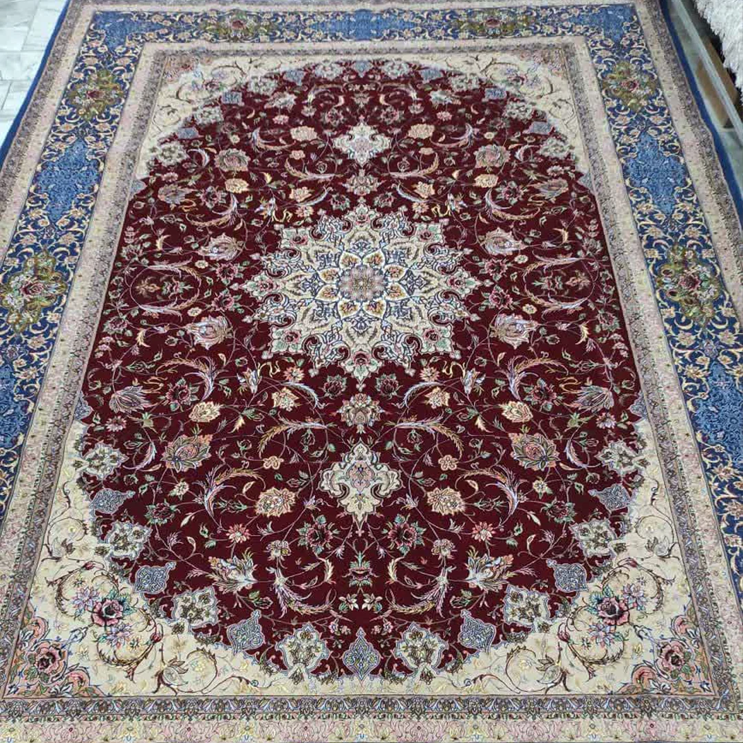 فرش دستباف اصفهان جفت 9 متری کرک و ابریشم دو خفتی رنگ گیاهی